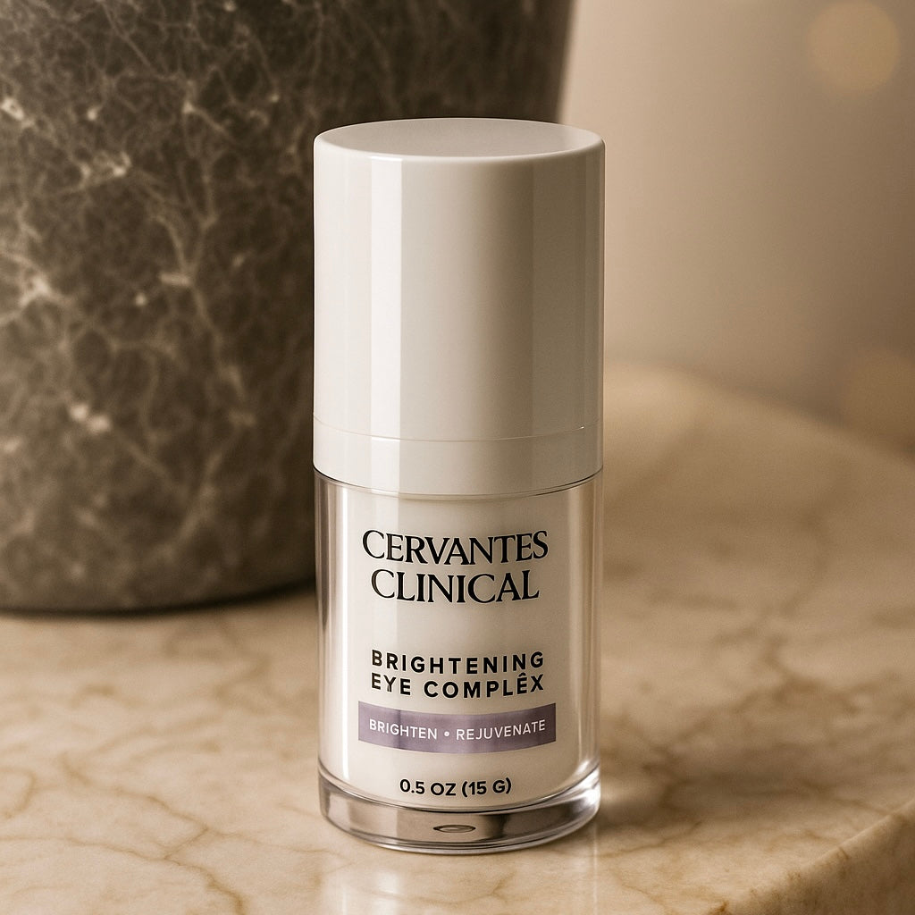 Cervantes Clinical Brightening Eye Complex bottle on a marble surface